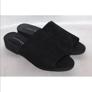 Lucky brand black suede slide mules